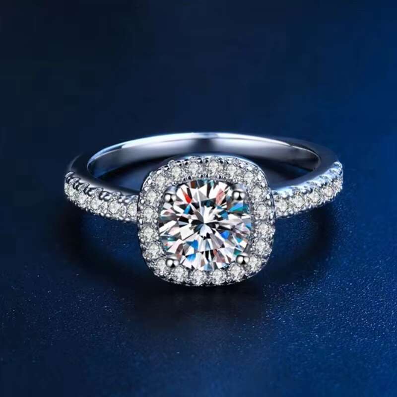 925 Sterling Silver Square Bag Moissanite Ring Elegant Jewelry Gift