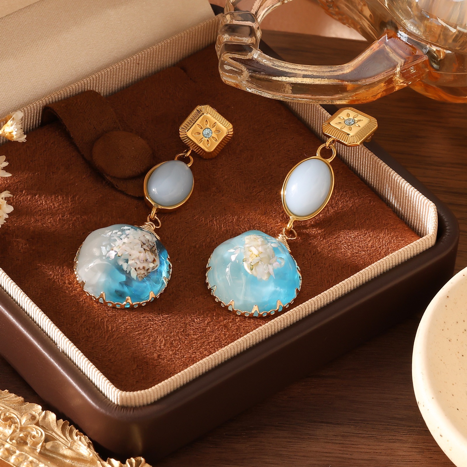 Resin Real Dried Flower for Women Butterfly Pentagram Handmade Earrings