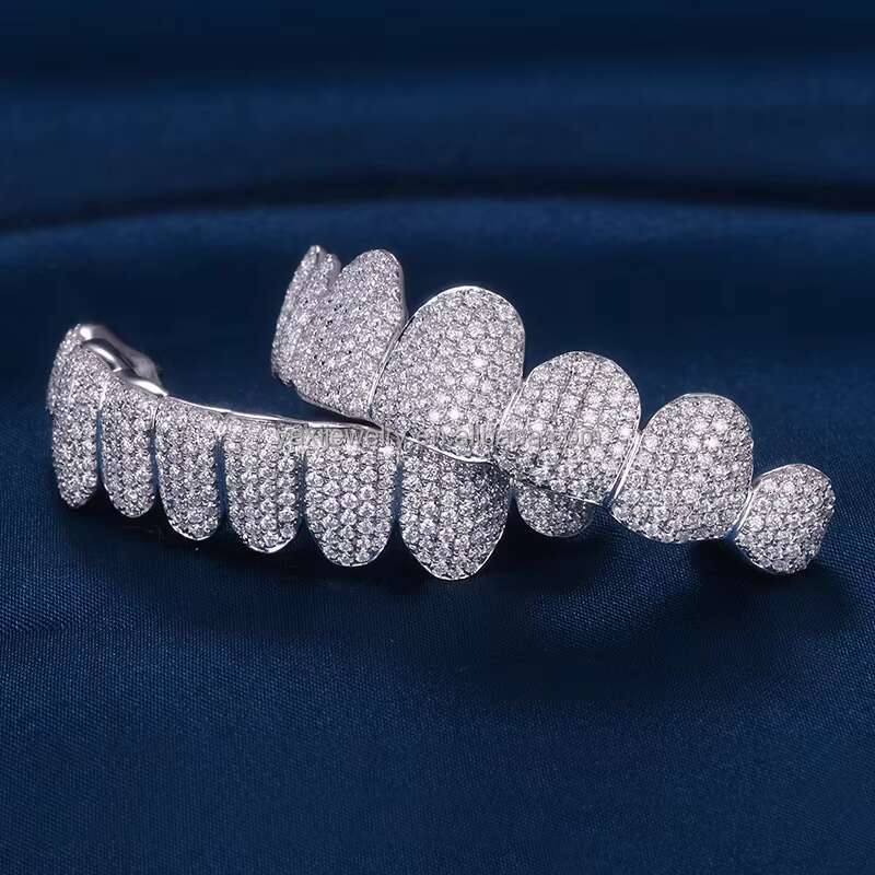 YAXI Unisex Custom Hip Hop Grillz Top 8 and Bottom 8 Iced Out VVS Diamond 925 Silver 10K 18K Solid Gold Moissanite Grillz