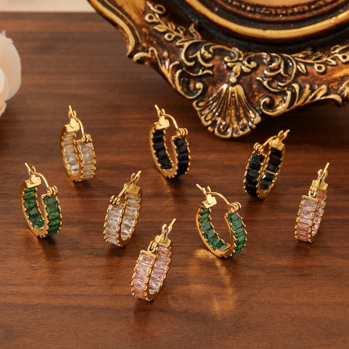 Titanium Steel Round Dia-Studded for Women, Unique Double-Sided Zircon Inlaid Gold Earrings