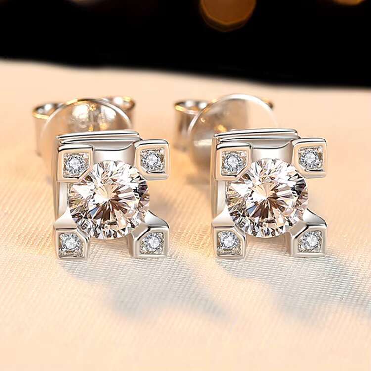 Lab Created Moissanite Sterling Silver Stud Earrings Elegant and Luxurious Jewelry