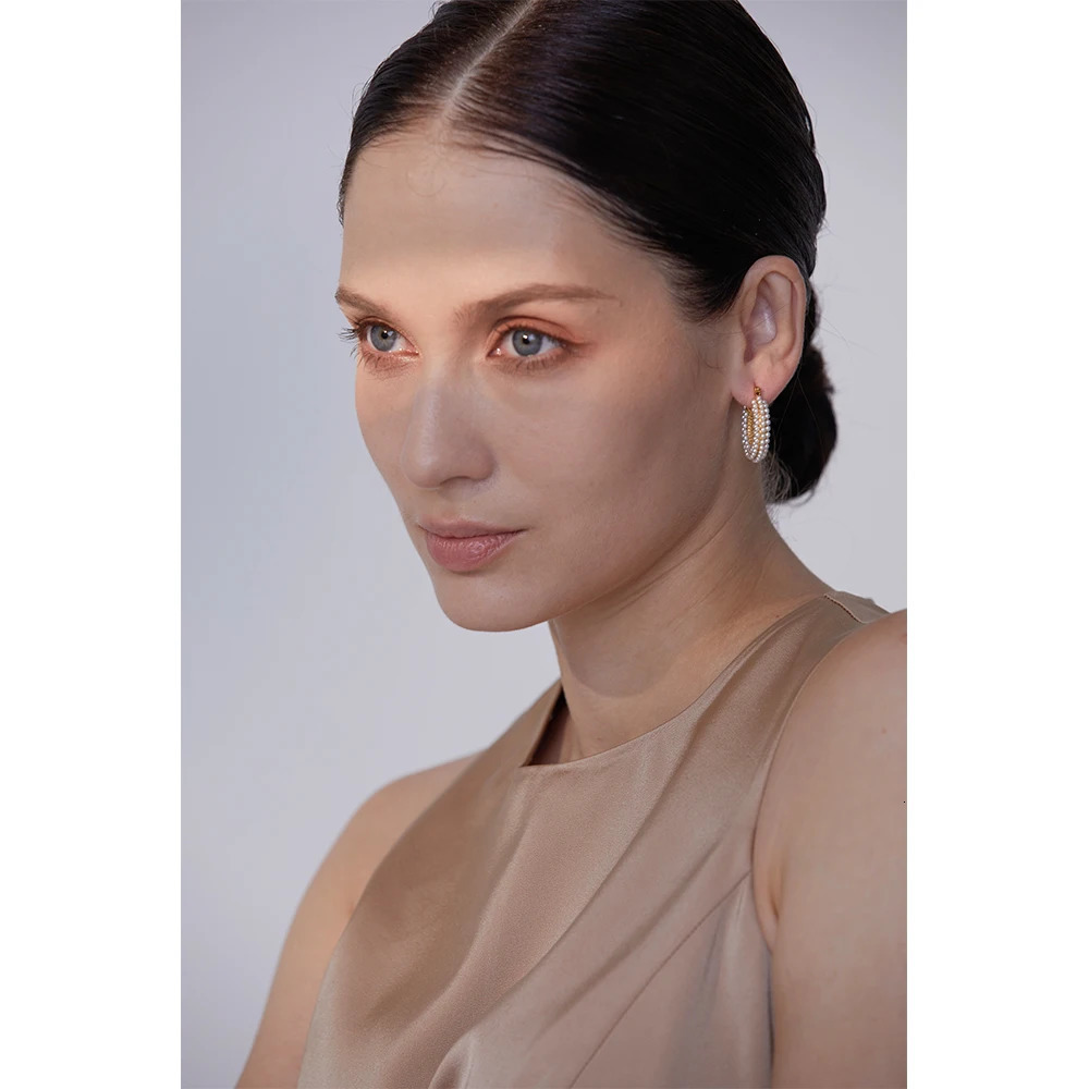 Yhpup Exquisite Stainless Steel Pearls Hoop Huggie Earrings Romantic Elegant Fashion Charm Trendy Chic Jewelry 250526