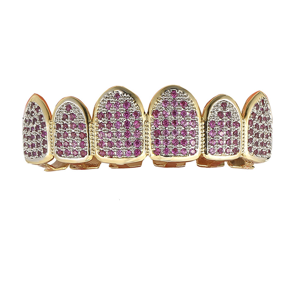 Vampire hip hop gold tooth set rose red micro set Moissanite gold plated Grillz hip hop gold tooth set moissanite