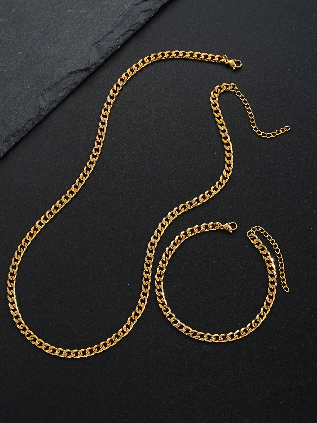 Punk Stainless Steel Gold Color Ropes Necklace Bracelet Set Fashion Minimalist Jewelry Set for Men Women Unisex Simple Gift 250530