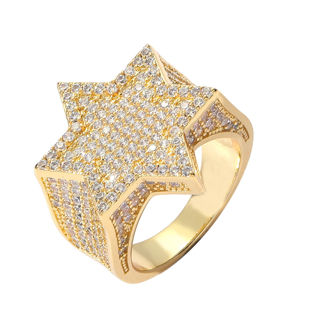 Hip hop ring green Pentagram hexagonal ring Moissanite personalized mens hip hop accessories moissanite