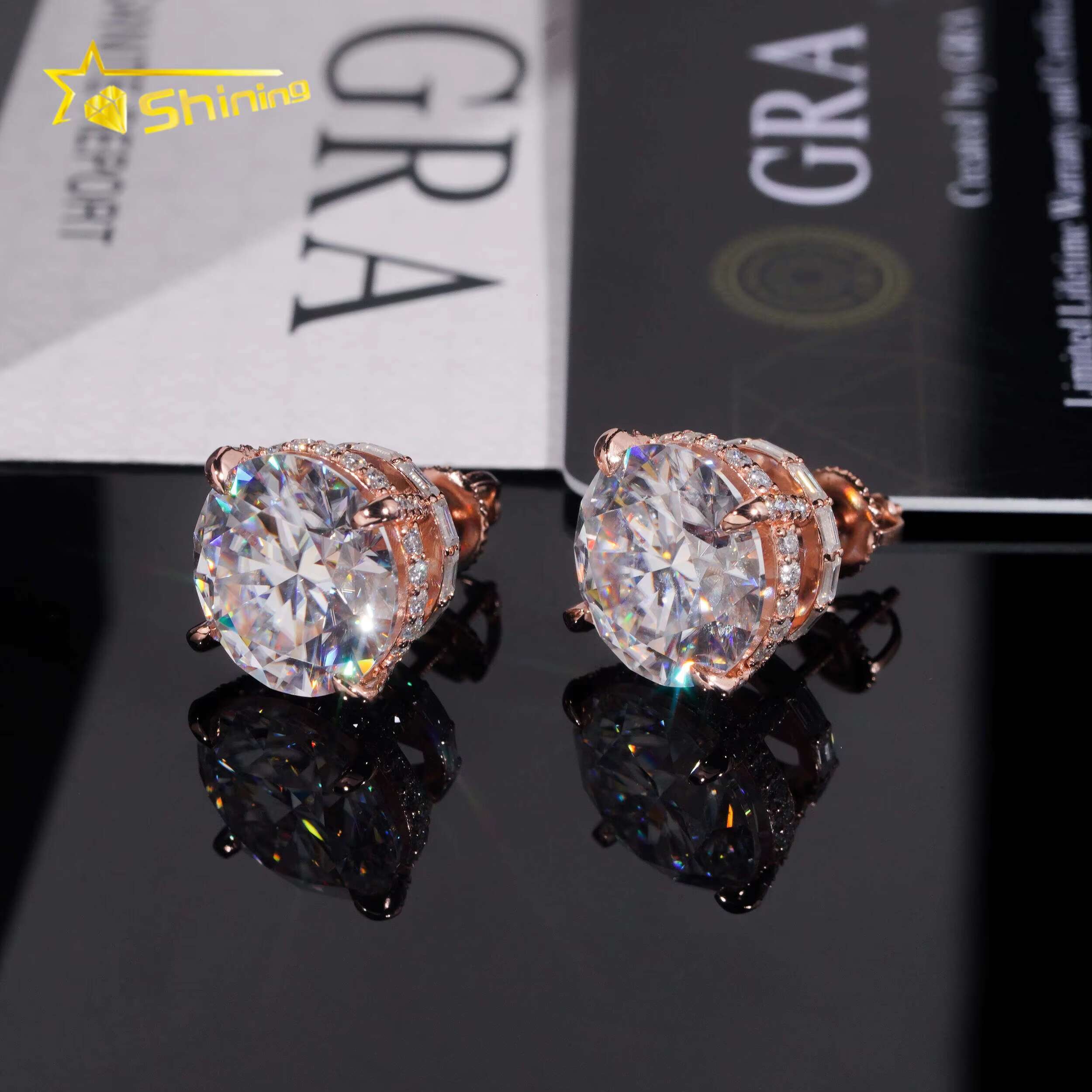GRA Certificate High Quality Luxury Big Size 13mm Diamond Iced Out 925 Silver Stud Moissanite Hip Hop Earrings