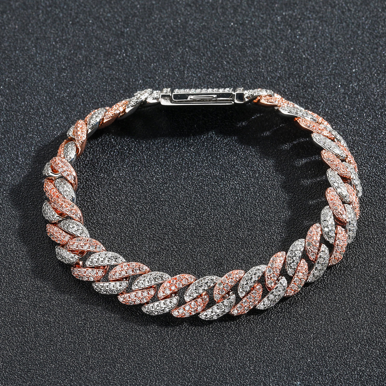 9MM Pink Moissanite Cuban Chain Simple Personality Unisex Bracelet Micro Paved Moissanite Trendy Niche Jewelry moissanite