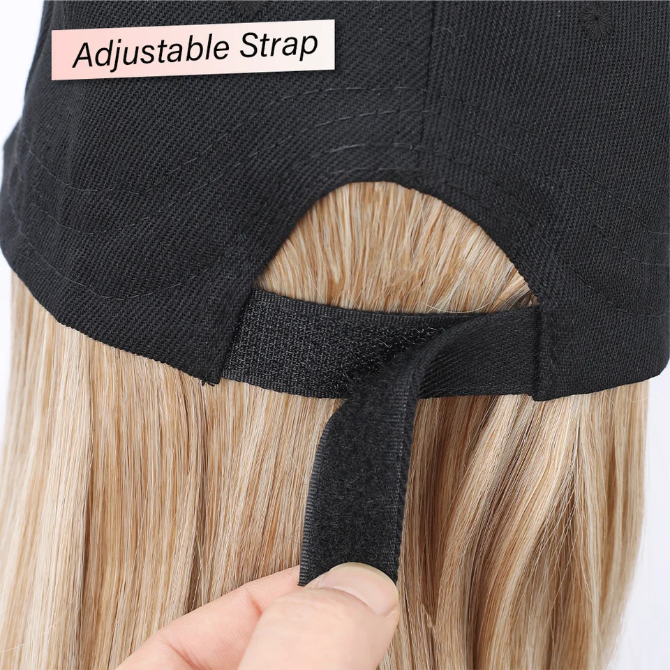 Baseball Cap with Synthetic Hair Extensions Straight Short Bob Hairstyle Adjustable Removable Wig Hat 10 inch for Woman Girl 250530