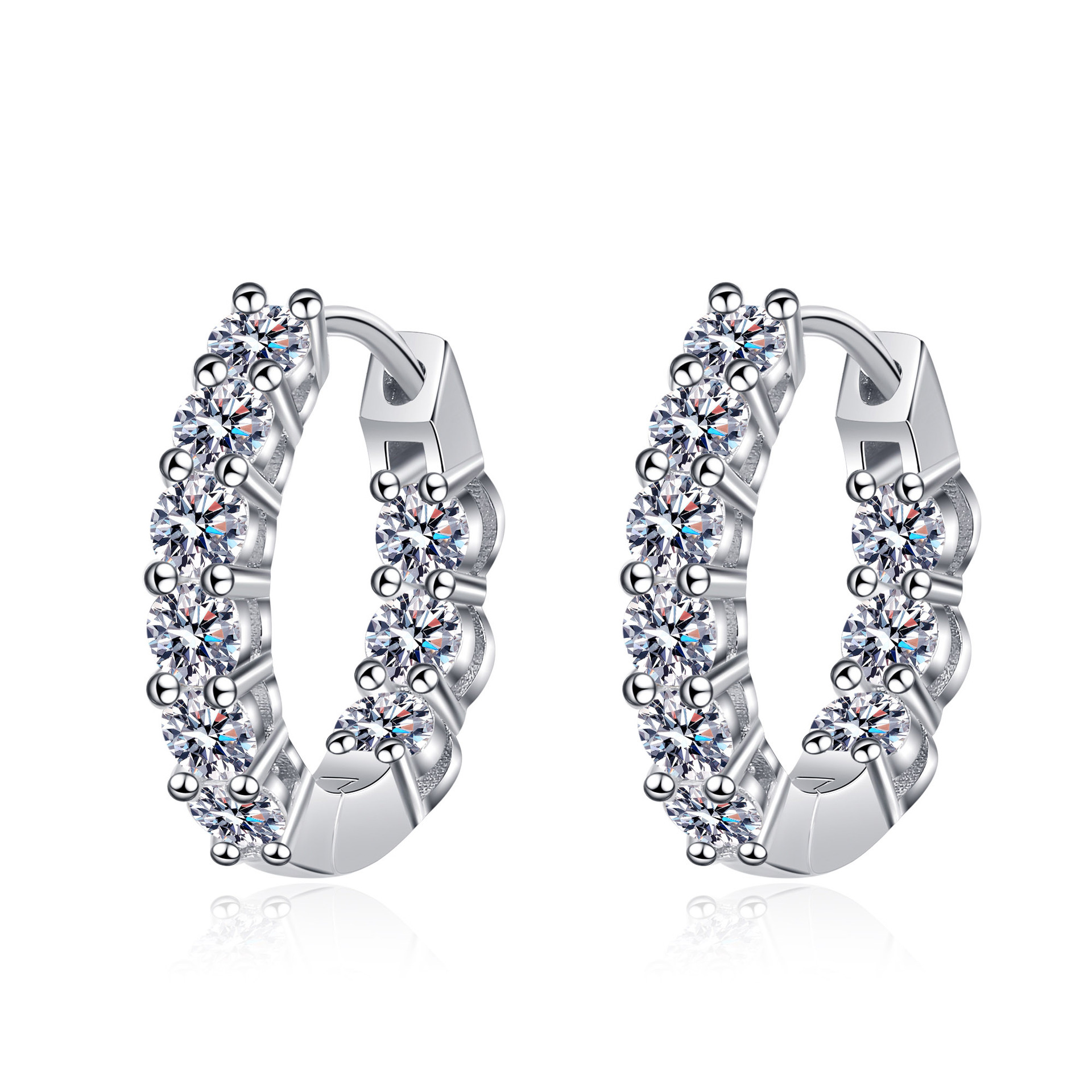 925 Sterling Silver Hoop Earrings with Moissanite Stones, PT950 Gold Plating, Elegant Design for Women, Ideal for Special Occasions and Daily Wear