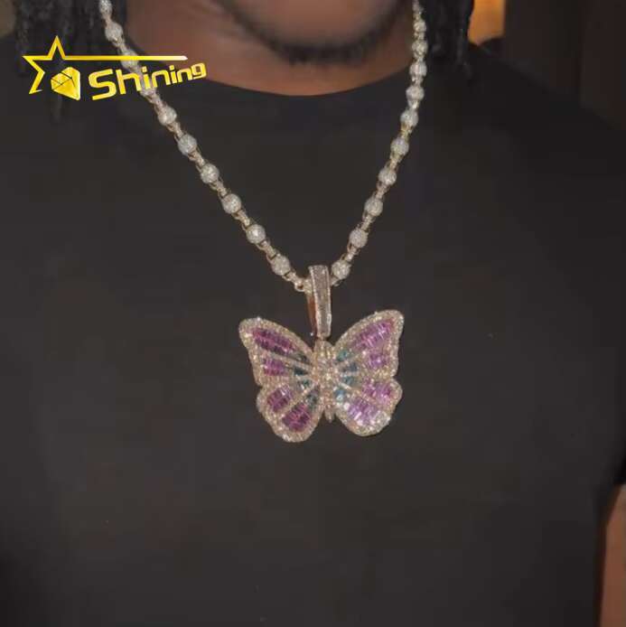 Custom Butterfly S925 Silver Pass Diamond Tester Iced Out Colored Moissanite Lab Grown Diamond Fine Jewelry Charm Pendant