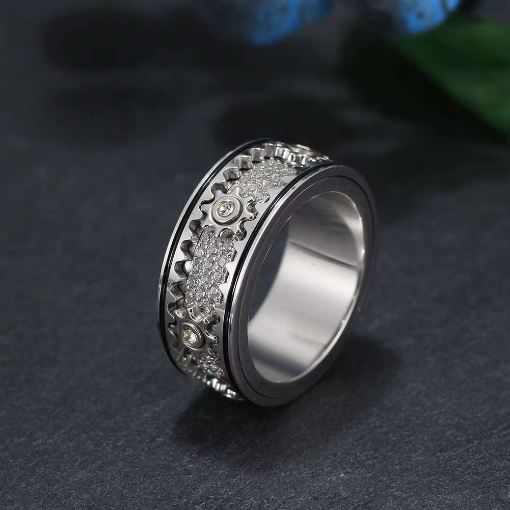Iced Out Rotatable Cuban Ring S925 Sterling Silver Hip Hop Men Ring Moissanite Zircon Cuban Men Ring