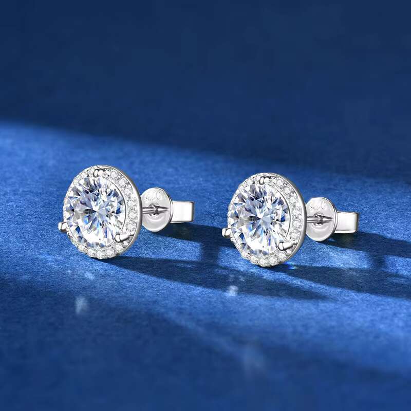 Sparkle 1ct 2ct 3ct 5mm/6.5mm/8mm Multi Size Moissanite 925 Sterling Silver Stunning Halo Round Earrings