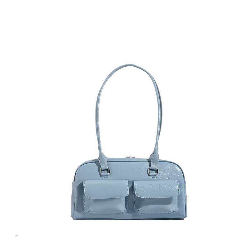 designer Korean Hyunjin Seo Yoon-jung Same Style Oil Wax Leather Bowling Bag Multi-pocket Underarm Bag Commuter Handbag Shoulder Bag
