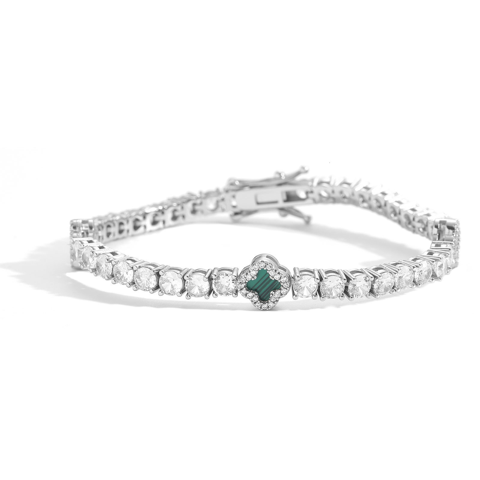 Ins Style Four-Leaf Clover Inlaid Diamond Tennis Chain Bracelet Exquisite High-End Fashion Flower Accessory New Arrival moissanite