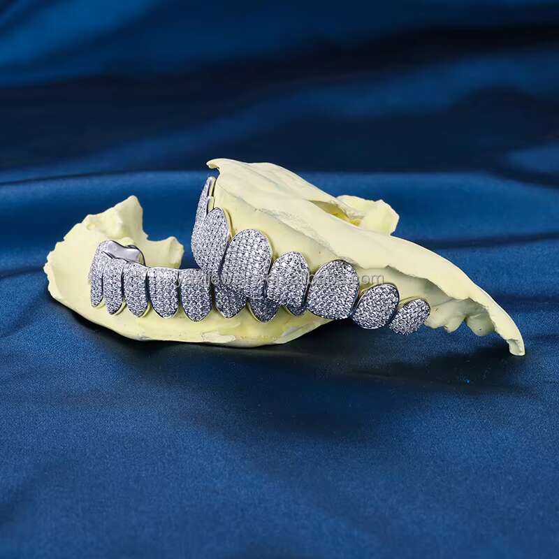 Custom Hip Hop Jewelry S925 Silver Gold Plated Ice Out VVS Diamond Round Cut Honeycomb Moissanite Teeth Grillz for Men Women