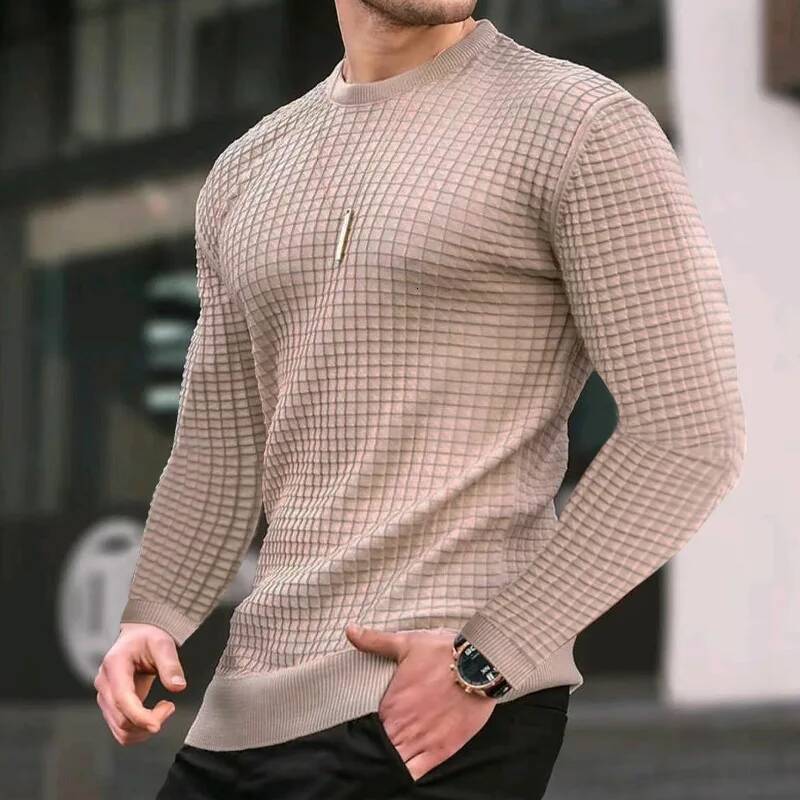 New Fashion Men's Casual Long Sleeve Slim Fit Basic Knitted Sweater Pullover Male Round Collar Autumn Winter Tops Cotton T-Shirt