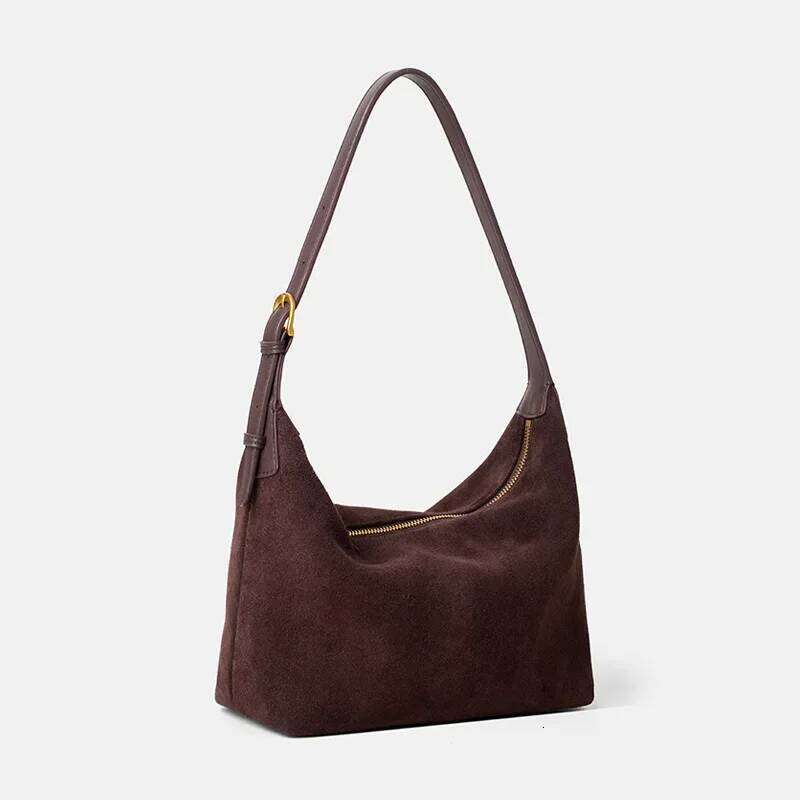 Genuine Women's 2024 Autumn/Winter New Style Frosted Cow Leather Tote Bag High End Feel Casual Single Shoulder Slant