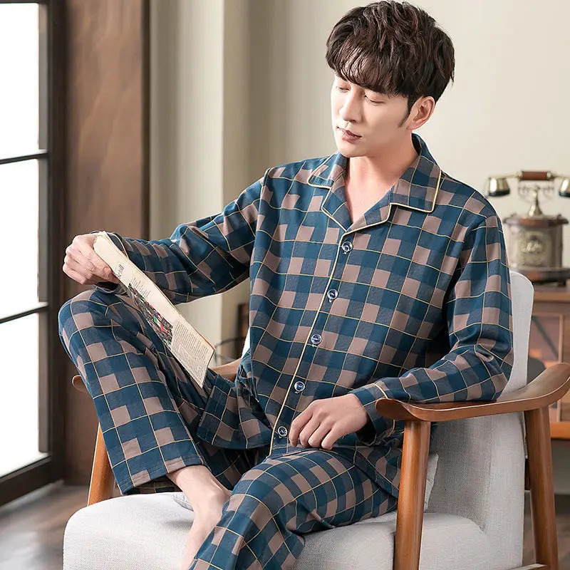 Cotton Mens Fall and Winter LongSleeved Long Pants MiddleAged Thin Section of Pajamas Sleepwear Homewear Suit Loungewear 250526
