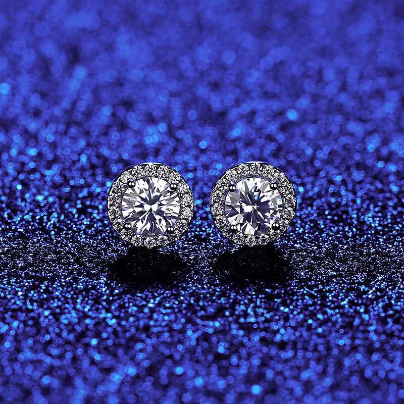 Luxury Full Diamond Engagement Wedding Bridal Earrings Accessories 925 Sterling Silver VVS1 Round Moissanite Stud Earrings