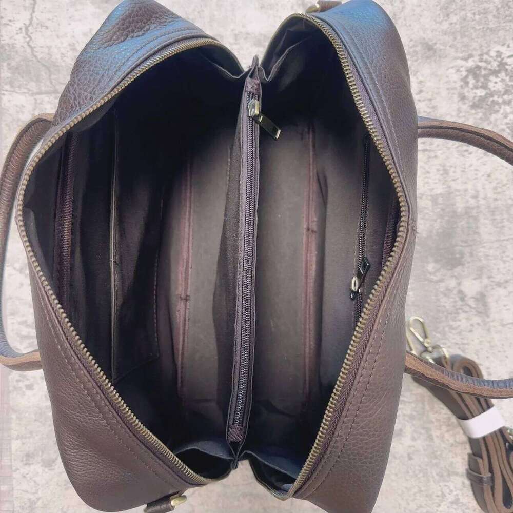 Motingsome Full Grain Cowhide Handbag Designer Bags For Women Bowling Tote Shoulder Crossbody Work Brief Case 2024 New