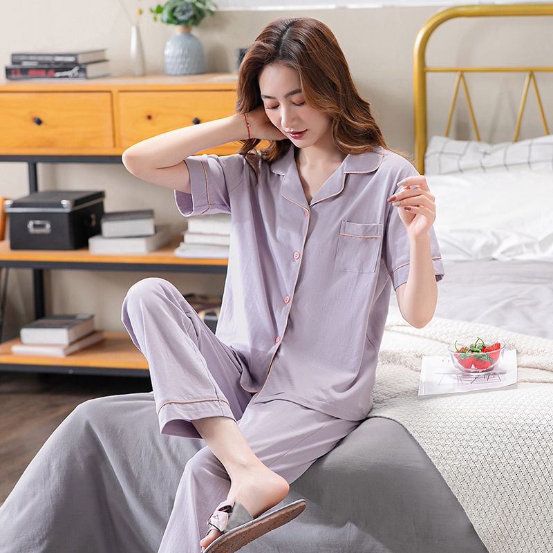 B913-Pure cotton pajamas for women, short-sleeved trousers, summer thin two-piece suit, summer can be worn as home clothes