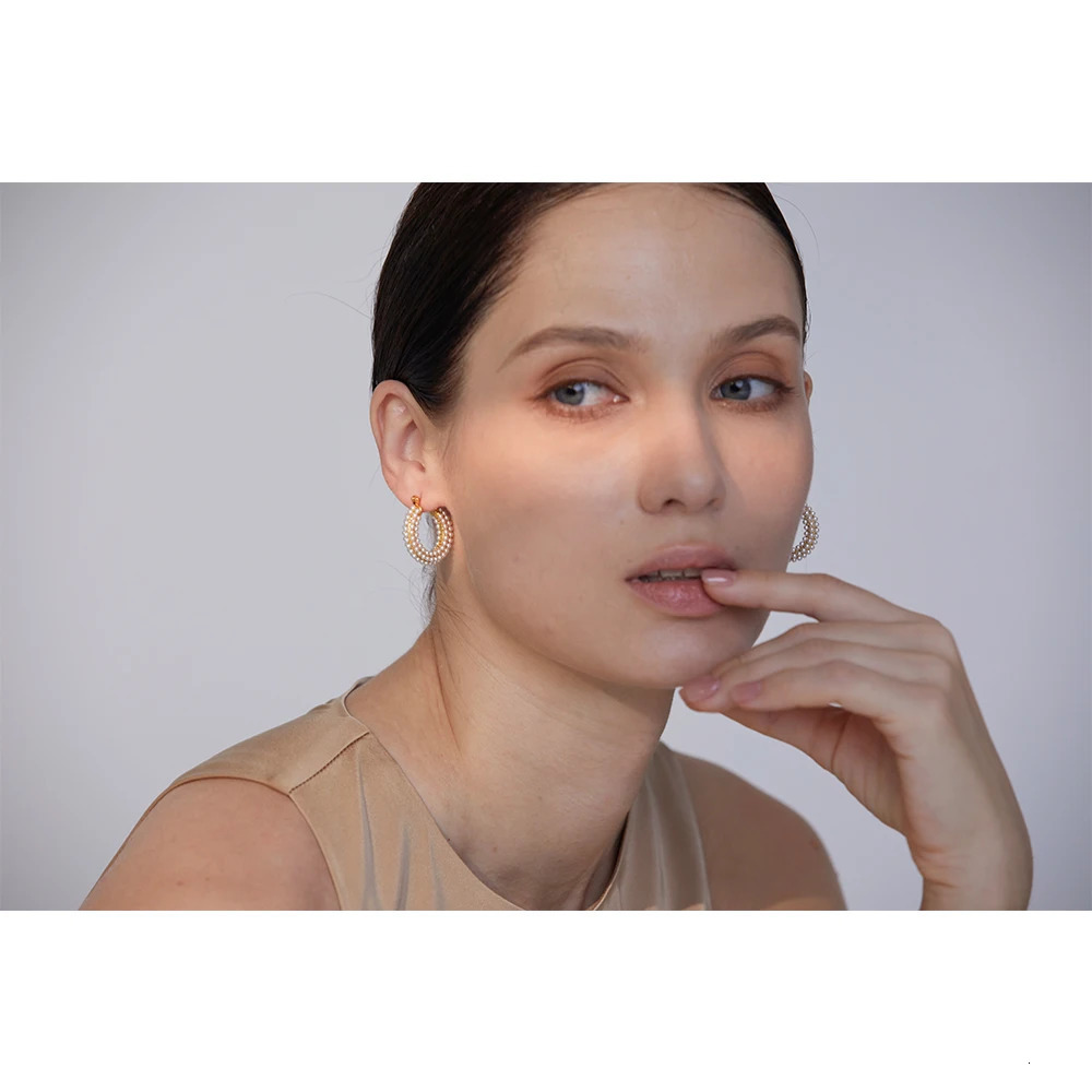 Yhpup Exquisite Stainless Steel Pearls Hoop Huggie Earrings Romantic Elegant Fashion Charm Trendy Chic Jewelry 250526