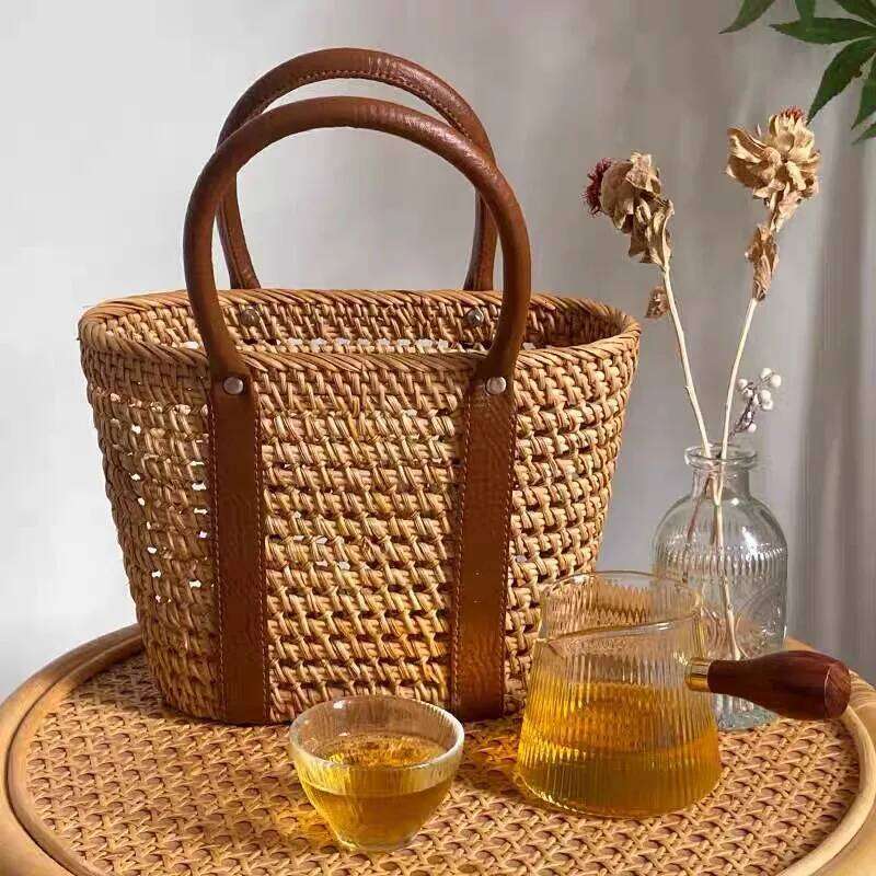 Rattan Knitted Hand-Woven Starry Sky Handbag 2024 Summer Seaside Holiday Travel Crossbody Bags For Women