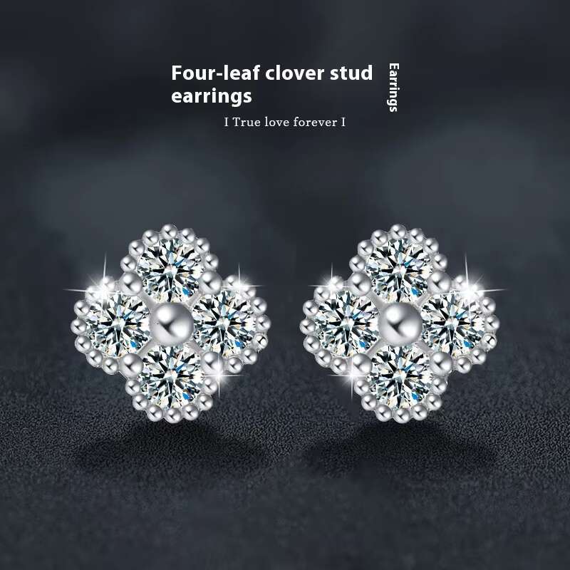 Cross-Border Exclusive S925 Sterling Silver Moissanite Four-Leaf Clover Earrings Luxury Womens Diamond Ear Jewelry Wholesale