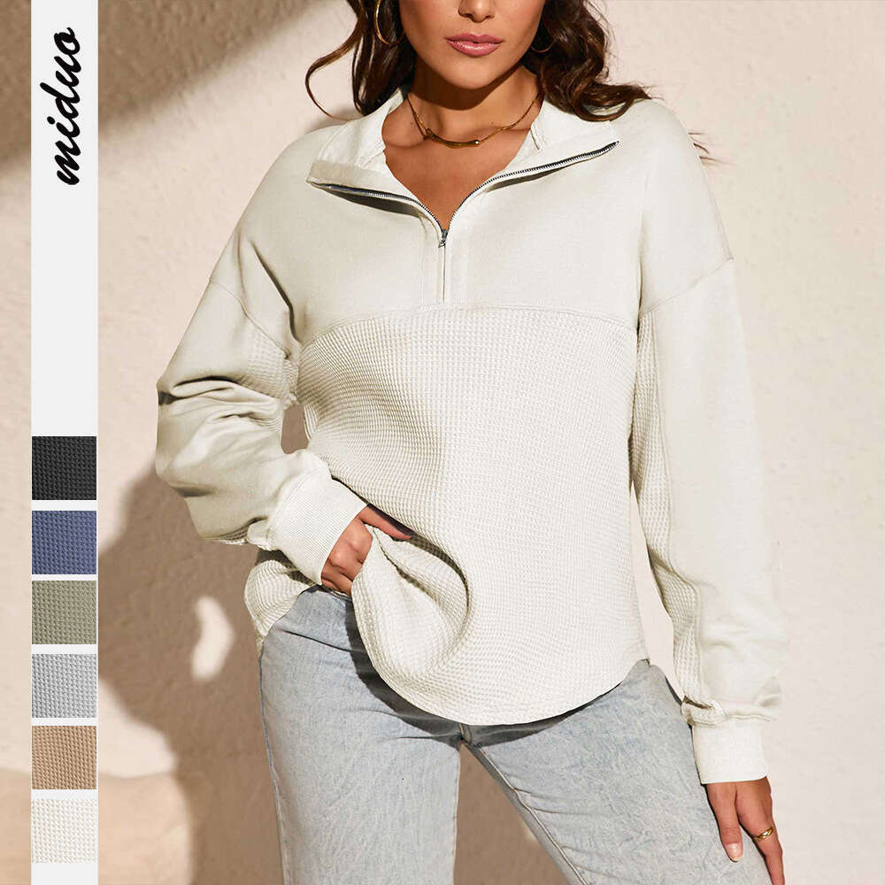 New Women's Fashion Solid Color Trendy Half-Zip Loose Long Sleeve Sweatshirt for Autumn and Winter