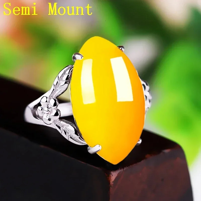 925 Sterling Silver Ring 10x20mm Marquise Cabochon Semi Mount Ring for Amber Agate Turquoise Fine Jewelry Setting Classic 250526