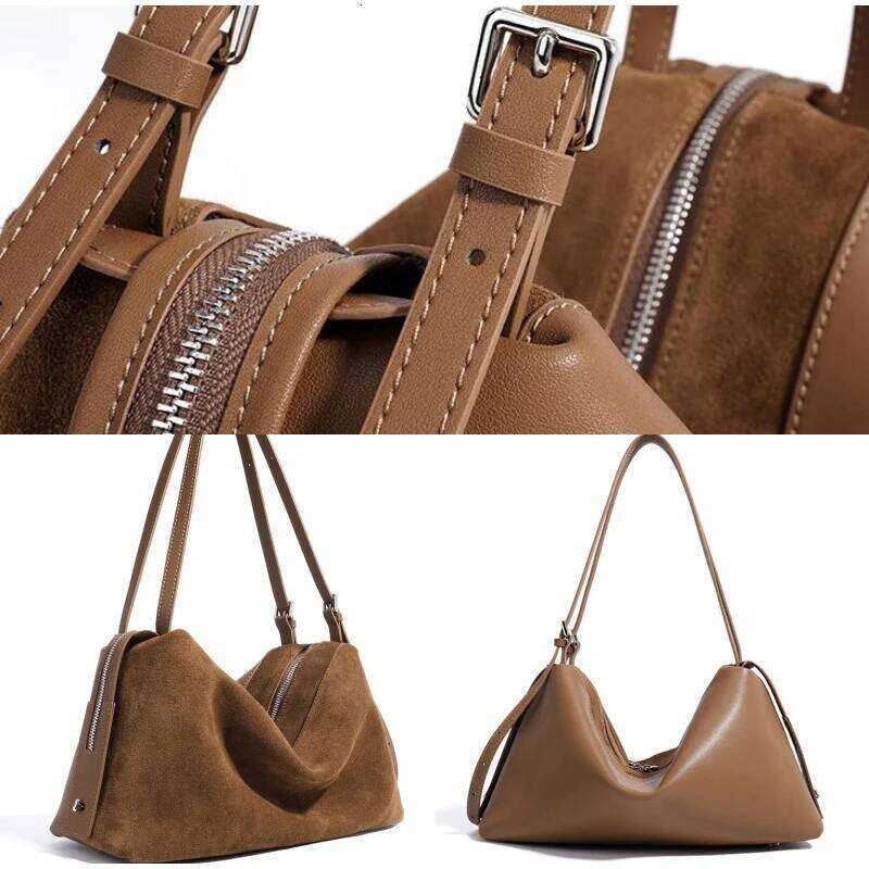 Super Soft Matte Leather Brand Women's High-End Designer New Pillow Purple Shoulder Commuter Underarm Bowling Bag