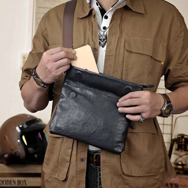 Men's Shoulder Casual Genuine Leather Chest Crossbody Messenger Bag For Men Large Capacity Business Handbag Clutch Pack