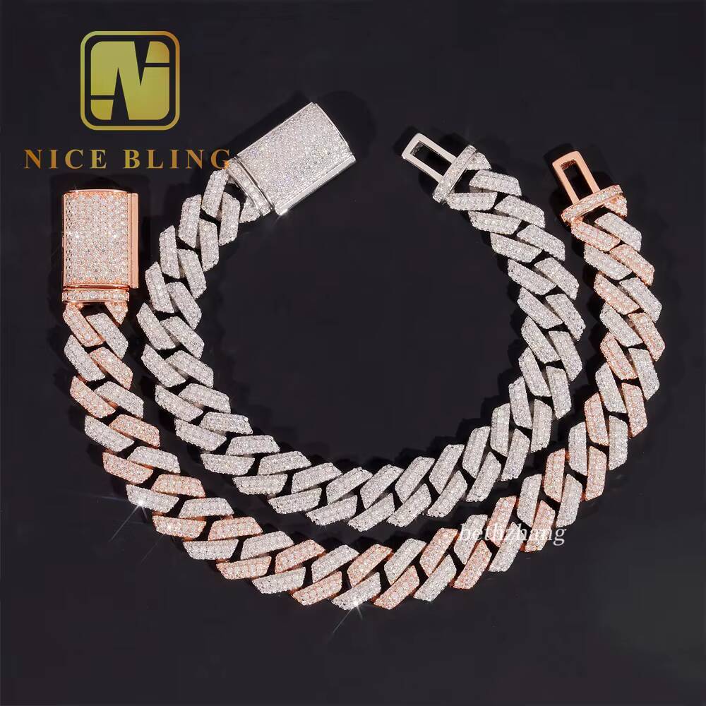 12.5mm Round Moissanite k Lab Dia Bracelet Sier Hip Hop Iced Out Jewelry Men Cuban Chain