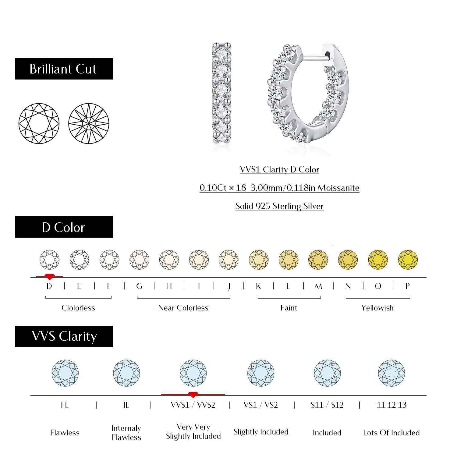 925 Sterling Silver Fashion Dazzling Round Moissanite Hoop Earrings for Women Daily OL Fine Jewelry Accessories