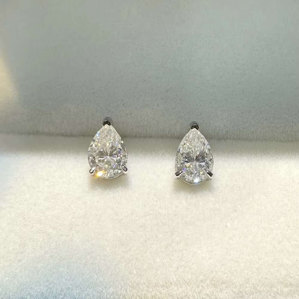 Wedding Luxury 1 Carat VVS1 Moissanite Stud Earrings for Women 925 Silver Gold Rhodium Plated Pear Cut Diamond Ear Stud Elegant