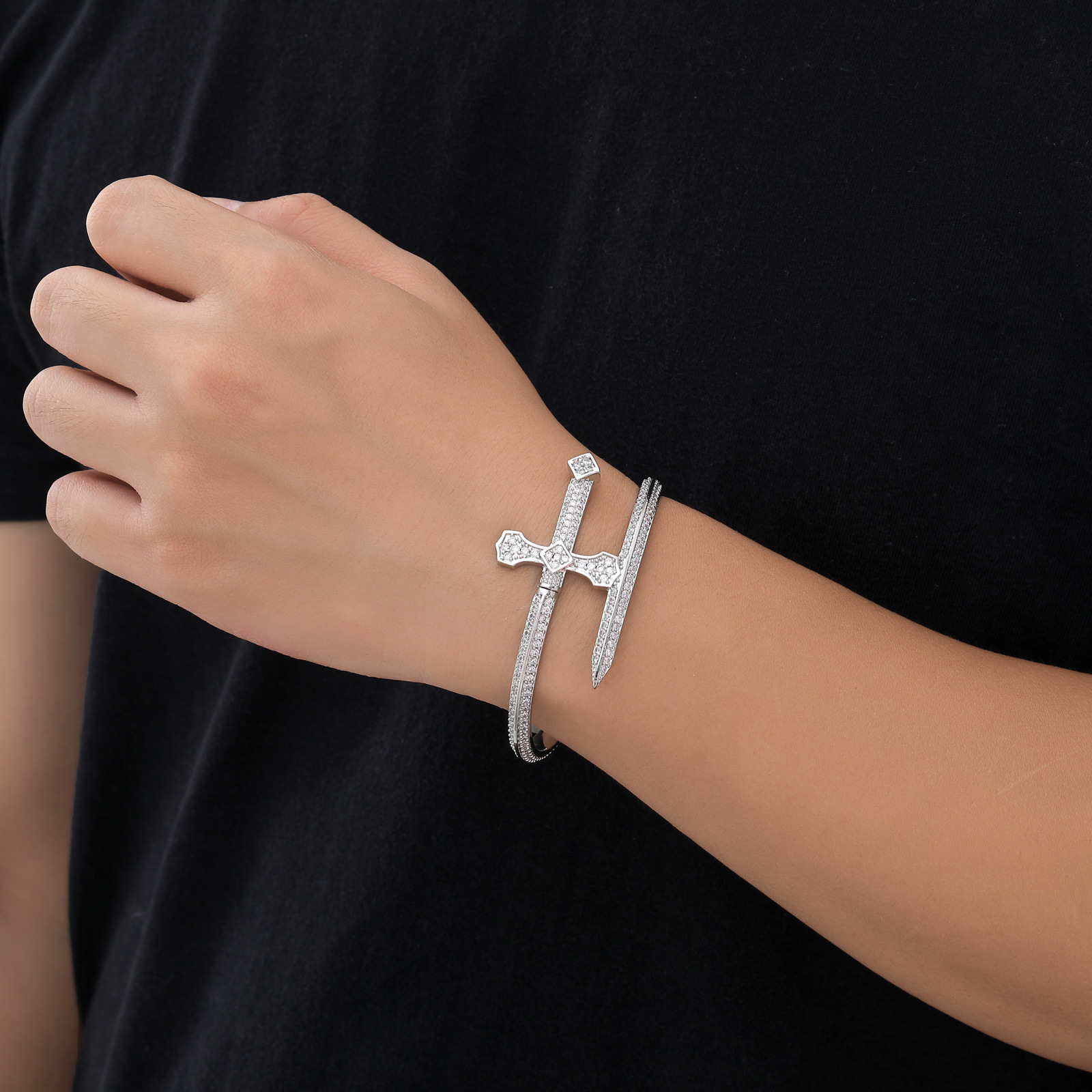 Hip Hop Jewelry Mens New Product Justice Sword Bracelet Set with Moissanite Full Diamond Trend Personalized Handwear moissanite