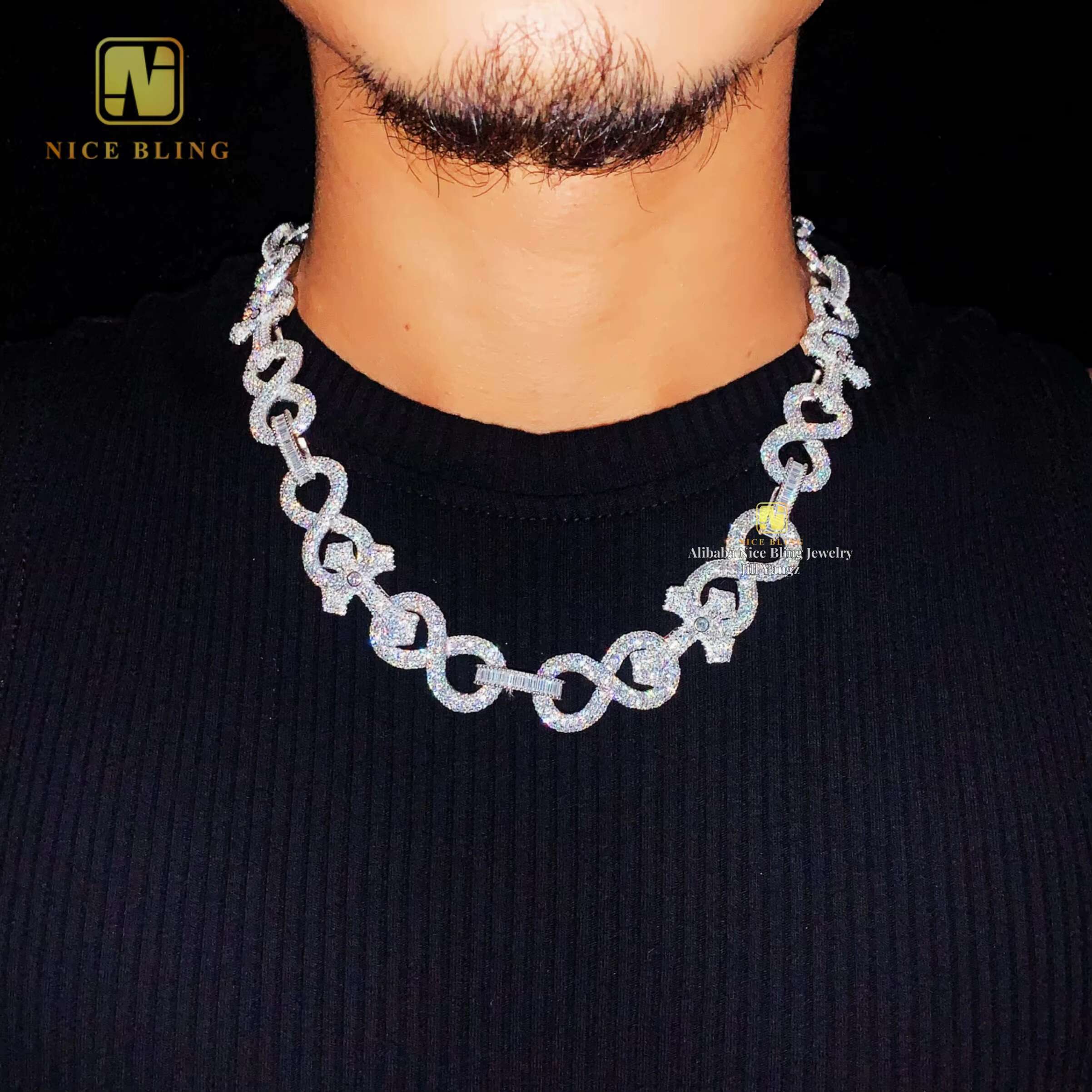 Cross Moissanite Cuban Bracelet Necklace 17mm Ready Stock Custom Hip Hop Jewelry Fancy Shape Diamond Cuban Link Chain Moissanite