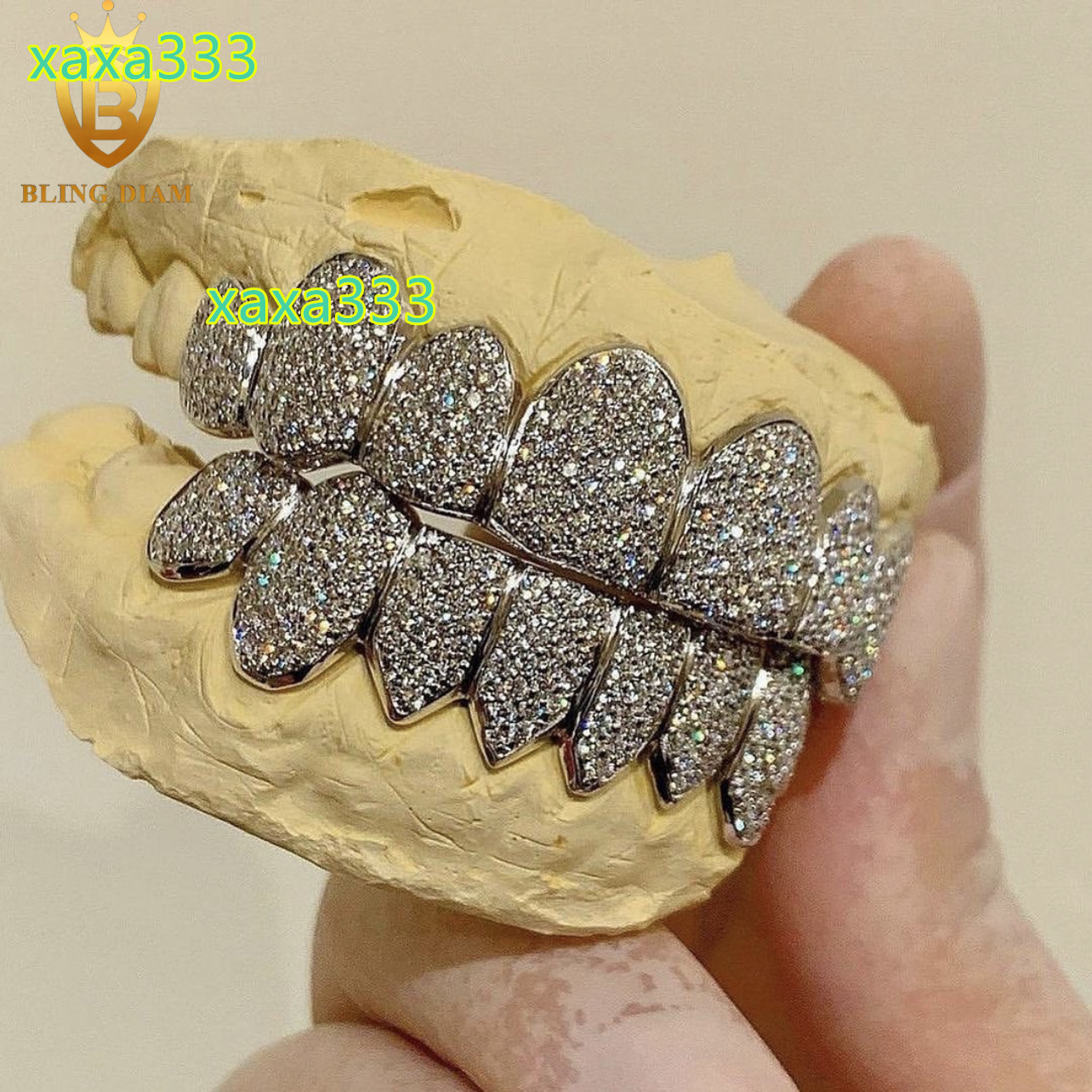 Blingdiam Jewelry Hip Hop Style Custom Teeth Grillz 925 Silver VVS Moissanite Iced Out Diamond