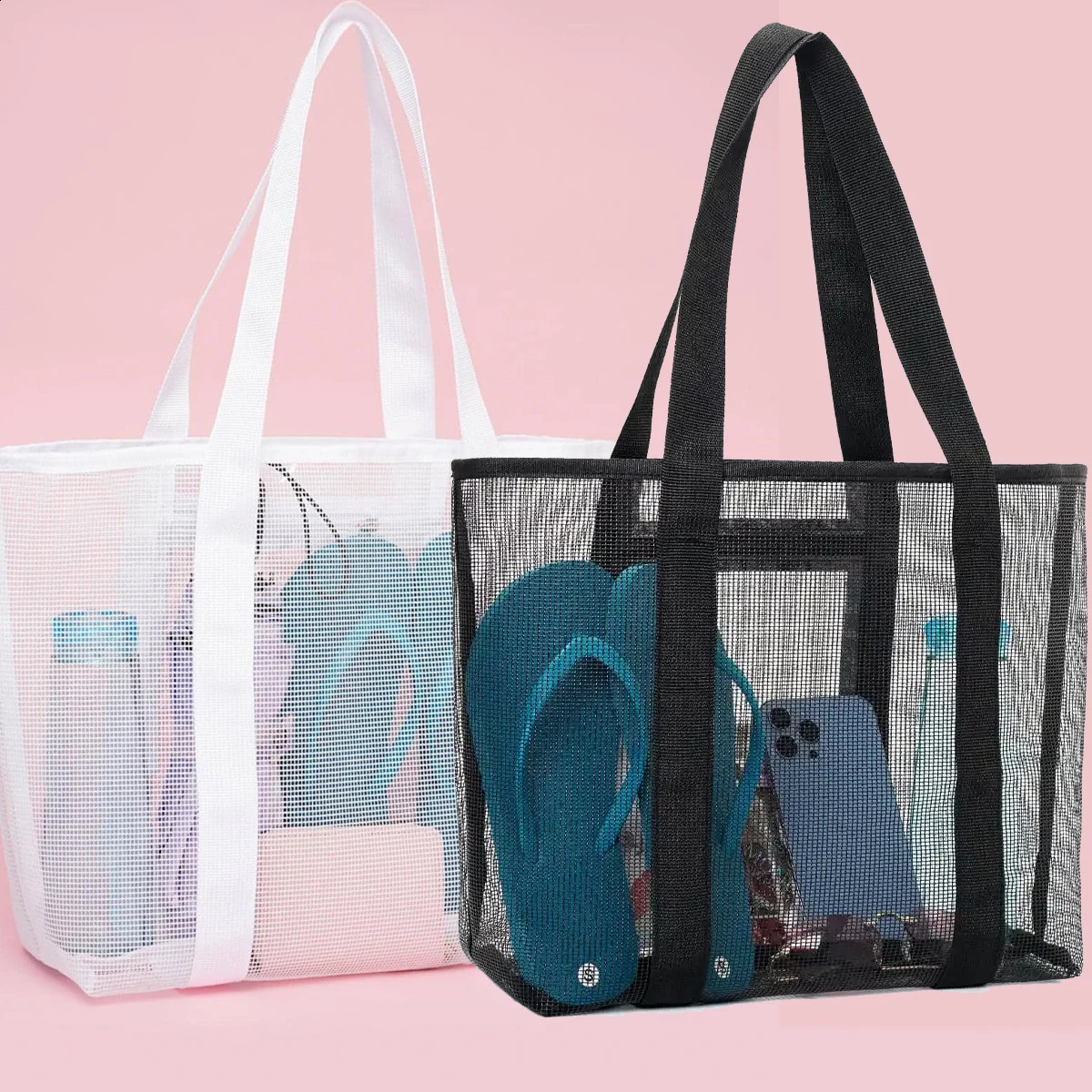 1PC Hollow polyester mesh beach bag large capacity travel washing bag swimming storage bag minimalist mesh beach bag 250530