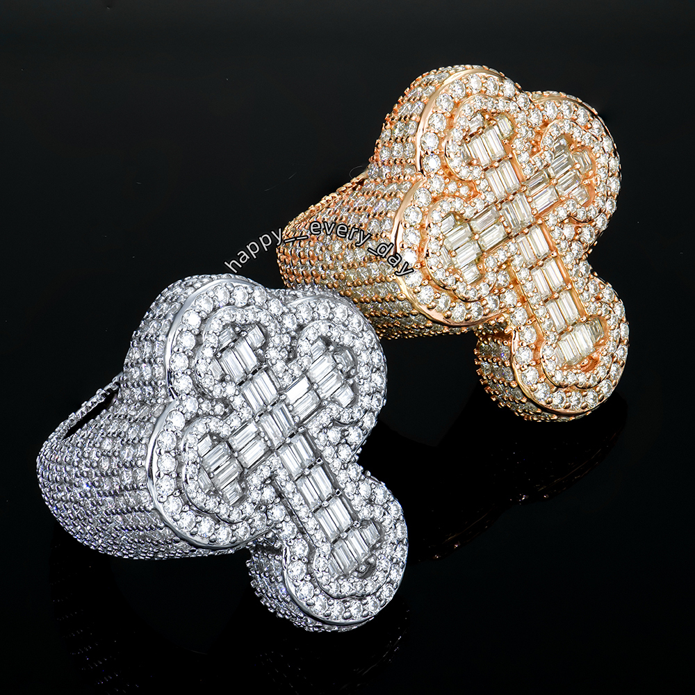 2024 New Custom 925 Sterling Silver VVS Moissanite Mossanite Diamond Cross Rings Unisex Hip Hop Fine Jewelry Men GRA Gift