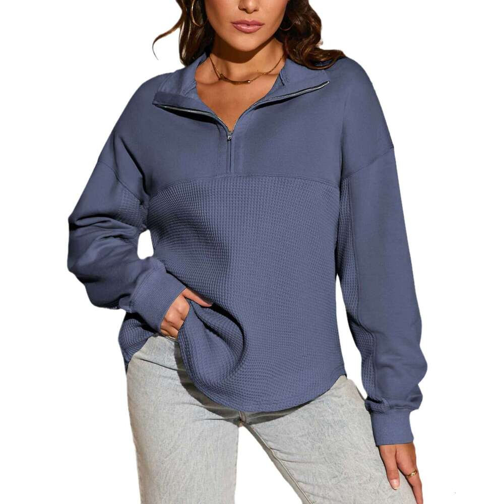 New Women's Fashion Solid Color Trendy Half-Zip Loose Long Sleeve Sweatshirt for Autumn and Winter