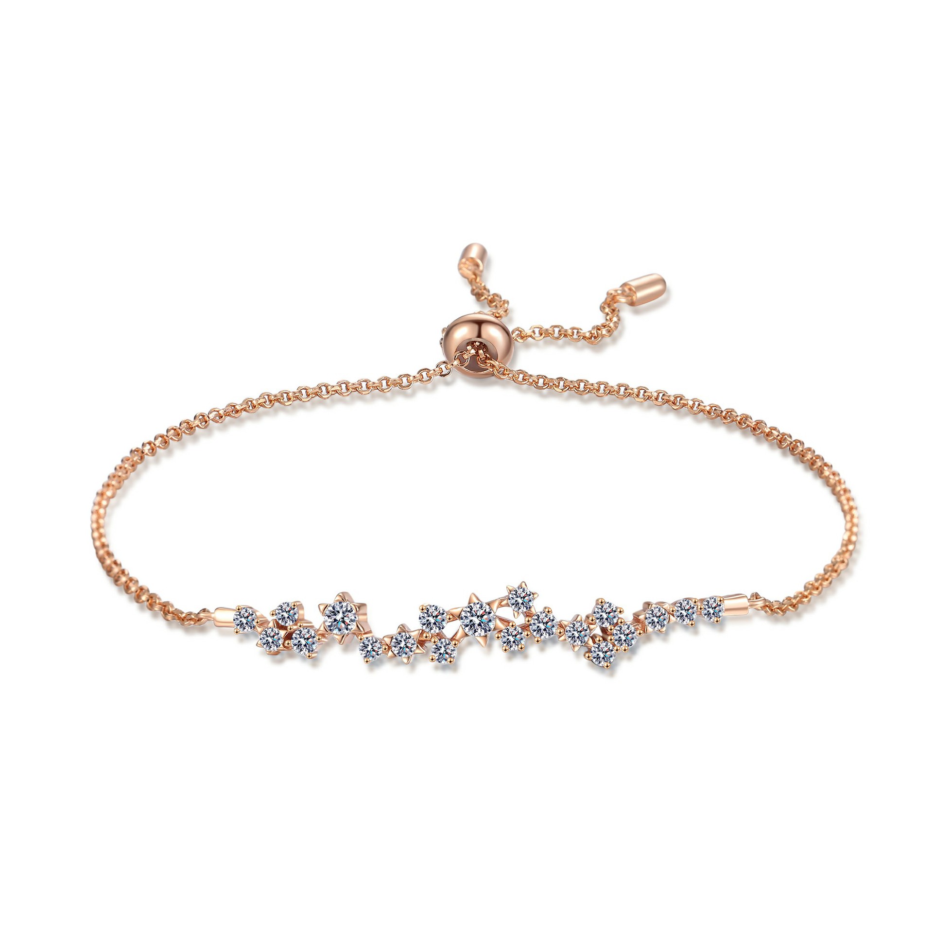925 Sterling Silver Moissanite Champagne Gold Bracelet with Floral Design, Push Pull Clasp, Luxury Minimalist Fashion Jewelry
