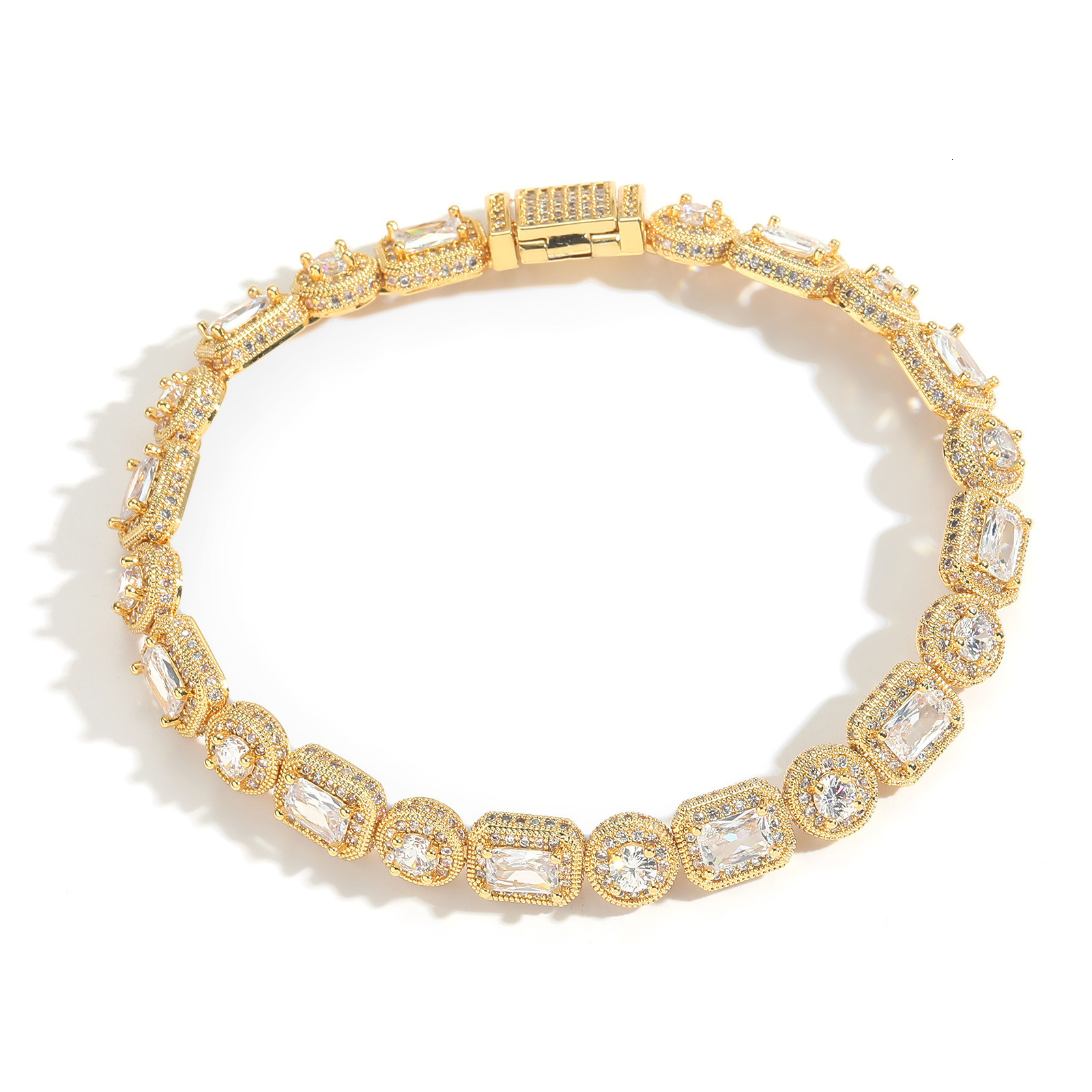 8mm square round rock sugar chain hip-hop bracelet with T-shaped Moissanite creative niche mens hip-hop trendy accessories moissanite