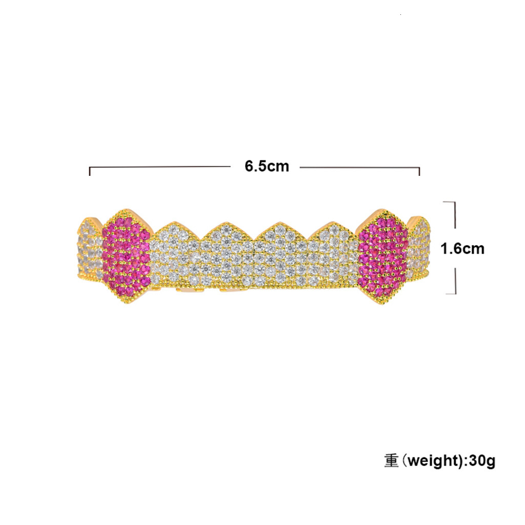 Hip hop 8 teeth inlaid with red Moissanite single row upper teeth gold set hiphop Grillz Vampire Fangs moissanite