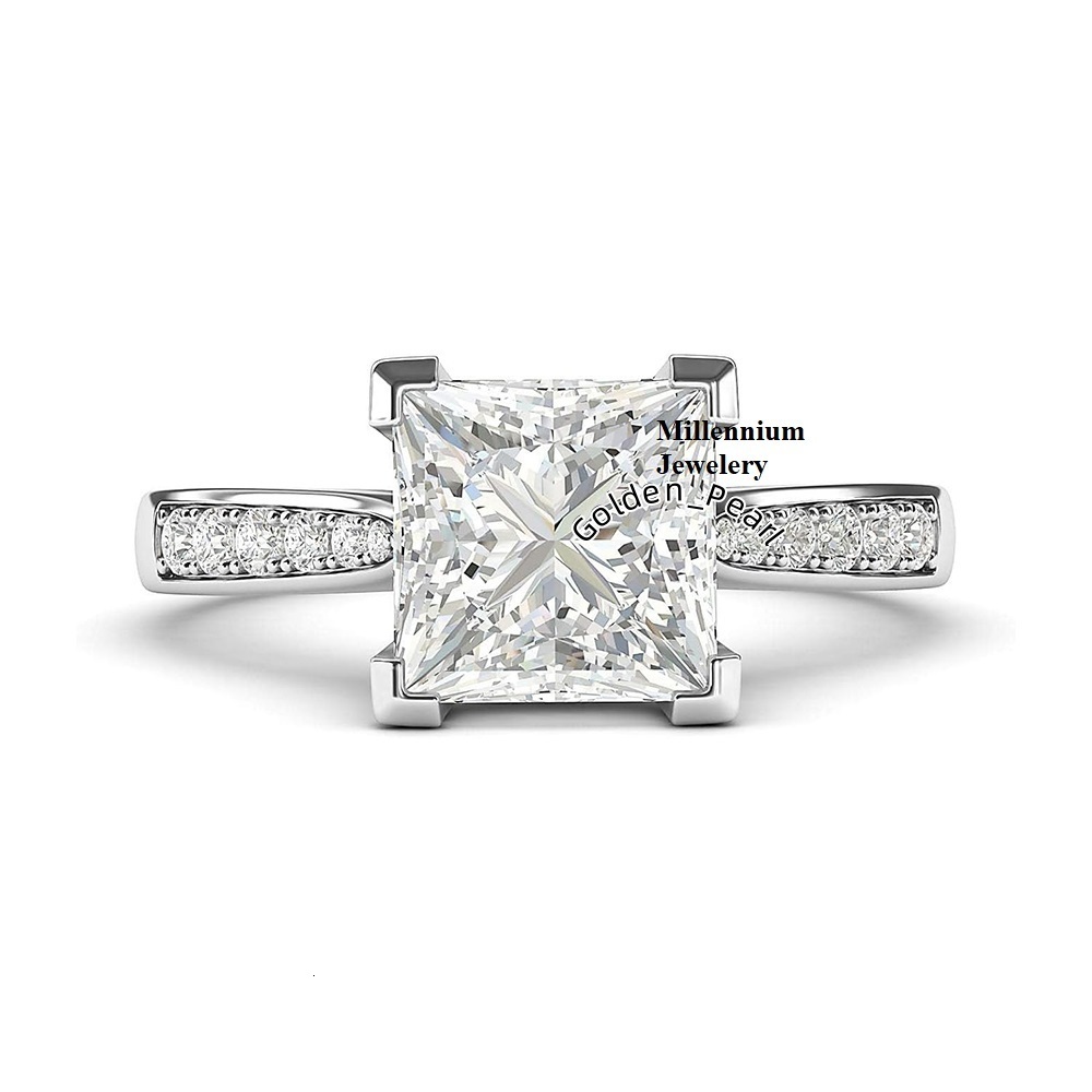 Wholesale Price Luxury 925 Silver Engagement Wedding Princess Cut Moissanite Ring for Women