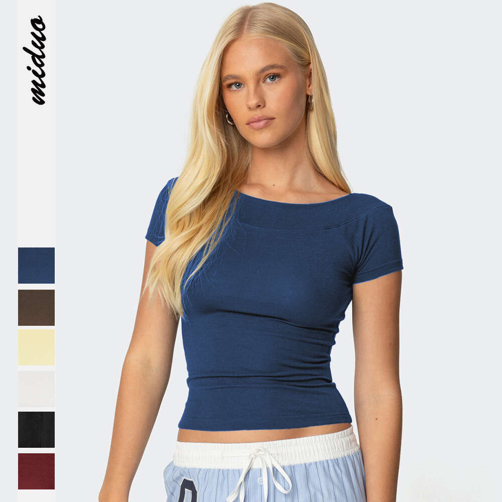 2025 Spring New Y2K Style Slim Fit Short Sleeve T-Shirt Versatile Slimming Knitted Top Women's Base Shirt 1062