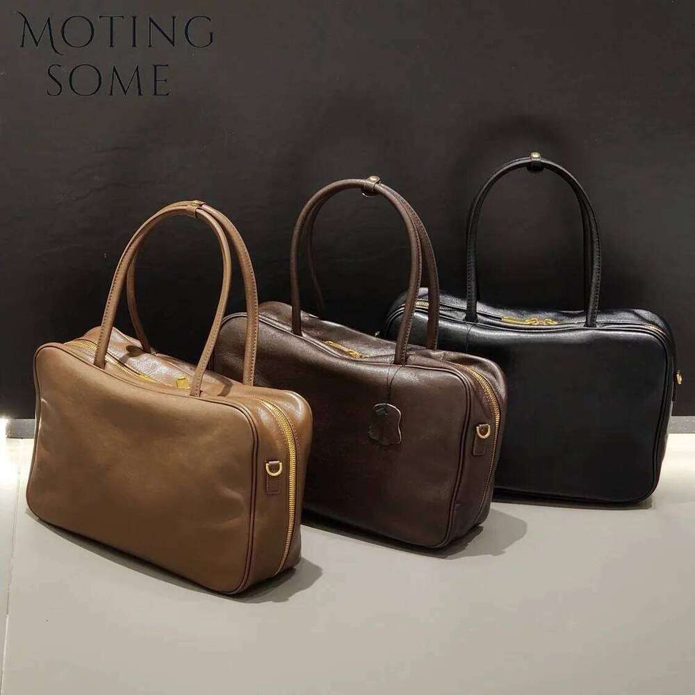 Motingsome Niche Design Briefcase For Women Vegetable Tanned Cowhide Retro Handbag Messenger Shoulder Bag Underarm Tote