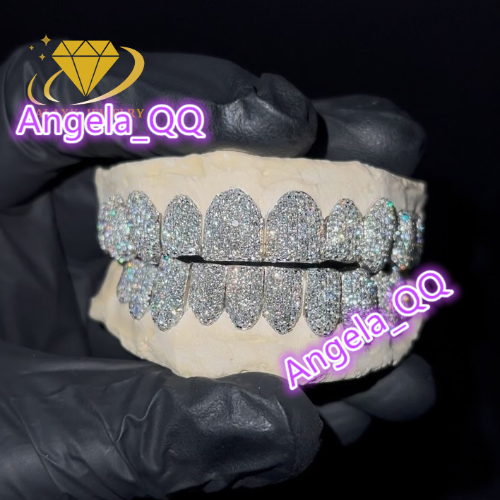 Custom Teeth Diamond Grillz Iced Out Moissanite Diamond Grillz 925 Sterling Silver 10k 14k 18k Gold Teeth Grillz Jewelry