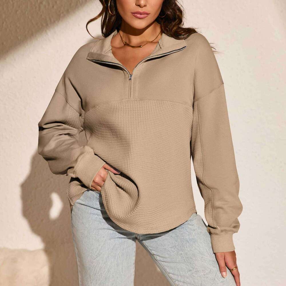 New Women's Fashion Solid Color Trendy Half-Zip Loose Long Sleeve Sweatshirt for Autumn and Winter