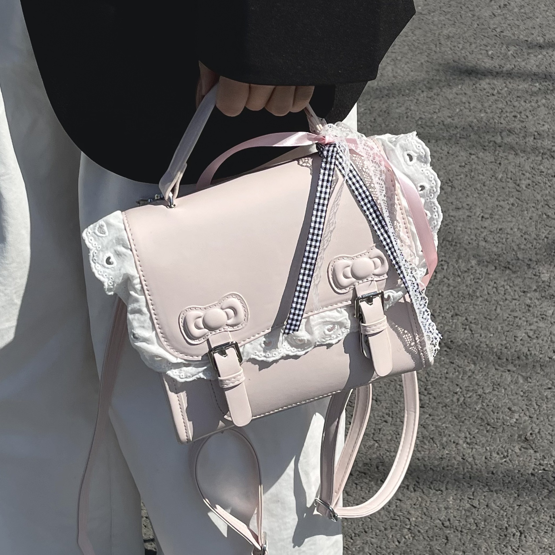 designer Korean Style Sweet College Wind Simple Double Shoulder Small Backpack Summer Fashion Versatile High-Quality Texture Handheld Small Square Bag